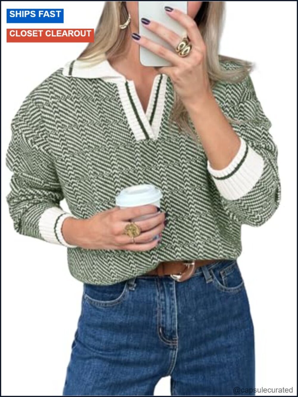 Chunky Knit V-Neck Color Block Long Sleeve Pullover Sweater Soft Cozy Fall